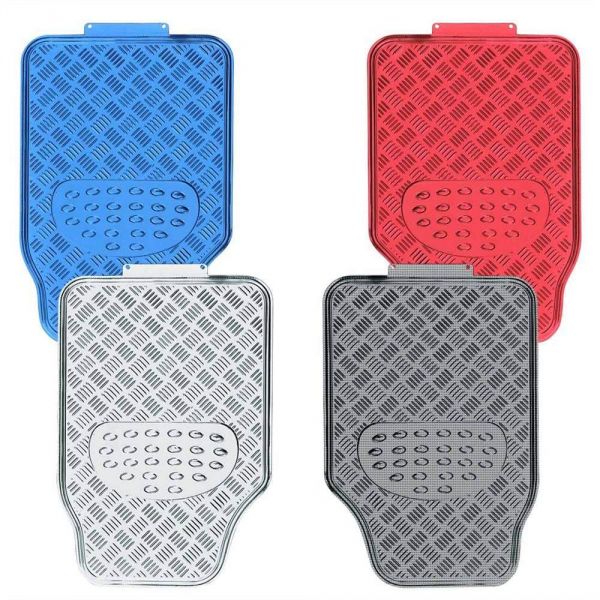 Jogo Tapete Aluminio Cromado Azul Vermelho Carbon Tuning